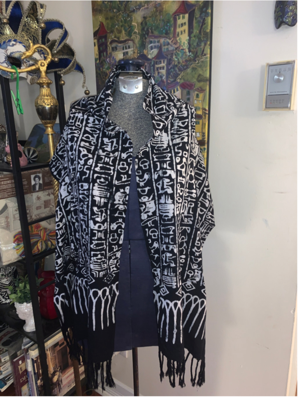 Women's Unbranded Hieroglyphic Print Scarf, One Size, Black and White